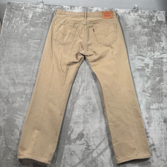 Levis 501 Jeans Mens 36x32 Khaki Cotton Straight Fit Denim Button Fly Workwear - Picture 9 of 12